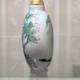 请晚期名家手绘，油彩花鸟山水鼻烟壶，名家作品，画工精细精美，双面工，详细看图