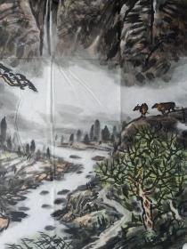 保真书画，陕西著名画家，梁耘山水画《山泉有声》一幅