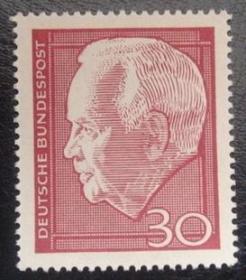 德国邮票C，1964年吕布克再次当选联邦德国总统 1元