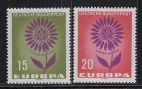 德国邮票G，1964年欧罗巴，花瓣，2全