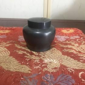 H-0664日本茶道具  老茶器 茶入 鸾凤纹 茶心壶 英祥堂造 老锡罐 已有皮壳 锡半本锡 重300克