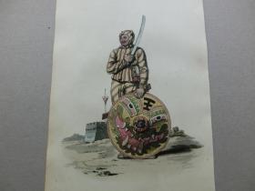 【百元包邮】《清朝步兵》1814年 中国题材 铜版画 手工上色 纸张尺寸约23.2×15.5厘米