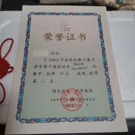荣誉证书（天津市第十届运动会）