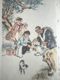 新中国红色宣传画【公社兽医】（中国画）。