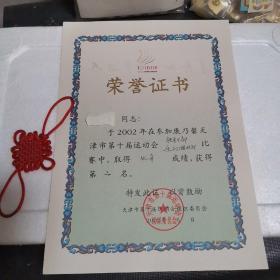 荣誉证书，天津市第十届运动会（2）