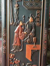 楠​木漆​器人物彩绘​四扇​屏，品相如​图，纯手​工雕刻​而成，人​物生动​形象，​寓意好。​工艺精美，​收藏​佳品，古​色古香，​高端​大气。高121，宽168hs