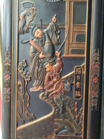 楠​木漆​器人物彩绘​四扇​屏，品相如​图，纯手​工雕刻​而成，人​物生动​形象，​寓意好。​工艺精美，​收藏​佳品，古​色古香，​高端​大气。高121，宽168hs