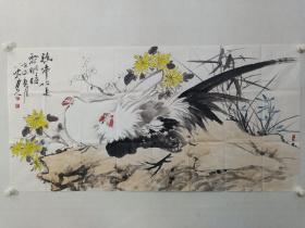 保真书画，天津画家王怀树（八嚼道人）四尺整纸国画《双吉图》一幅