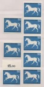 德国邮票B，1969年青少年福利，良种马，动物 ，一枚价