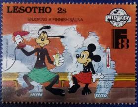 莱索托邮票ZA1，纪念沃尔特·迪斯尼，高飞与唐老鸭，卡通邮票