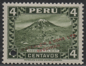 秘鲁邮票，1932年米斯蒂火山，自然风光，华德路公司试色印样