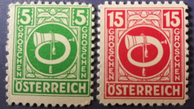 奥地利邮票ZF，1945年邮政号角，2枚价