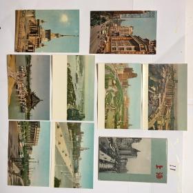 1962年彩色美术画片--上海.1函8枚全.[明信片大小.长14.6cm.宽9.5cm.背干净无格.稀少版本.1版1印.5000册！品好！]