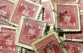加拿大邮票ZB2，1911-25年英国乔治六世国王，4c信销，随机一枚价