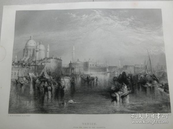 【百元包邮】《透纳作品·威尼斯》（VENICE） 1864年 钢版画 源自艺术日志  纸张尺寸约31.8×22.6厘米（货号AJ0988）