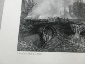 【百元包邮】《透纳作品·特拉法加海战》（THE BATTLE OF TRAFALGAR） 1864年 钢版画 源自艺术日志  纸张尺寸约31.8×22.6厘米（货号AJ0991）