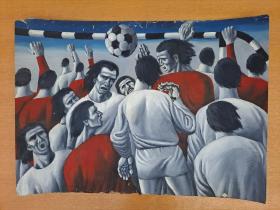 佚名足球运动纸本油画“头球争夺”10979
