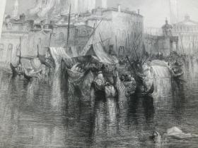 【百元包邮】《透纳作品·威尼斯》（VENICE） 1864年 钢版画 源自艺术日志  纸张尺寸约31.8×22.6厘米（货号AJ0988）