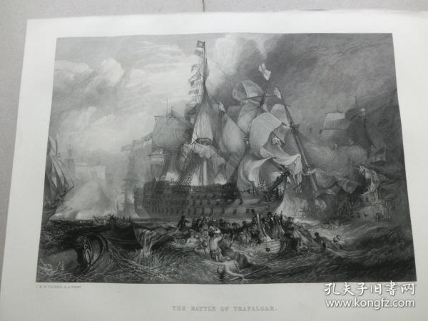 【百元包邮】《透纳作品·特拉法加海战》（THE BATTLE OF TRAFALGAR） 1864年 钢版画 源自艺术日志  纸张尺寸约31.8×22.6厘米（货号AJ0991）