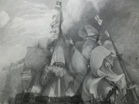 【百元包邮】《透纳作品·特拉法加海战》（THE BATTLE OF TRAFALGAR） 1864年 钢版画 源自艺术日志  纸张尺寸约31.8×22.6厘米（货号AJ0991）