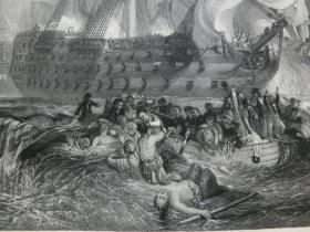 【百元包邮】《透纳作品·特拉法加海战》（THE BATTLE OF TRAFALGAR） 1864年 钢版画 源自艺术日志  纸张尺寸约31.8×22.6厘米（货号AJ0991）