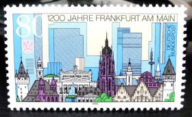 德国1994年邮票 法兰克福建城1200年 城市建筑 1全新 2015斯科特目录1美元