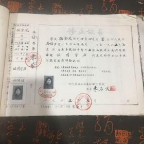 1965年初中修业证书（带存根 ）