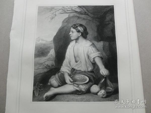 【百元包邮】《西班牙男孩》（A SPANISH BOY） 1864年 钢版画 源自艺术日志  纸张尺寸约31.8×22.6厘米（货号AJ1010）