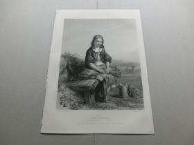 【百元包邮】《拾穗者，拾穗女孩》（THE GLEANER） 1864年 钢版画 源自艺术日志  纸张尺寸约31.8×22.6厘米（货号AJ1017）