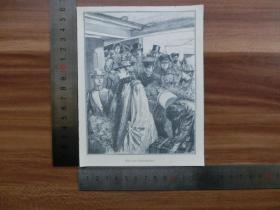 【现货 包邮】1890年小幅木刻版画《登船》（klar zum an bord gehen）尺寸如图所示（货号4010074）