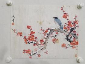 保真书画，近代美术名家，北京画院专业画家，王庆升先生八十年代初期花鸟画佳作一幅，兼工带写，软片，尺寸34.5×44cm。自然历史痕迹，自然黄斑。