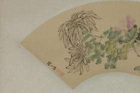 0095 约七八十年代《赵之谦 绘 秋菊图》绢本 木刻水印 稀少见