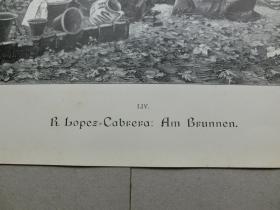 【百元包邮】《井边上的女人们》（Am Brunnen） 1895年   木刻版画   纸张尺寸约41×28厘米 （货号M500508）