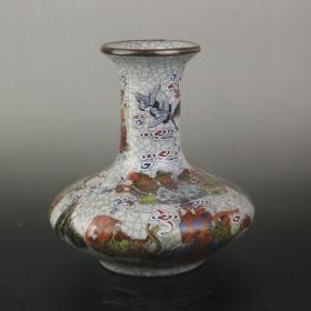 清乾隆年制粉彩十八罗汉扁花瓶古董古玩家居摆件中式风格瓷器旧货