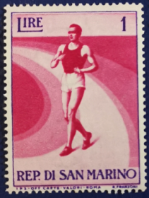 外国邮票ZA5，圣马力诺1954—55年田径赛跑，体育运动