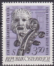 外国邮票ZA16，奥地利1967年维也纳音乐盒戏剧艺术学院150年，1全