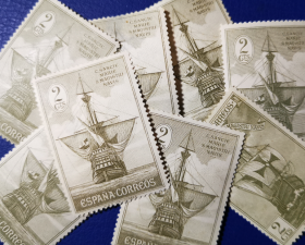 外国邮票ZA10，1930年探险家哥伦布发现美洲大陆航行帆船6品稍差