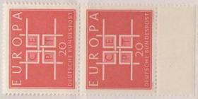 德国邮票A，1963年欧罗巴 ，装饰花纹图案，欧洲邮联缩写，一枚价