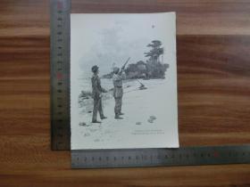 【现货 包邮】1890年小幅木刻版画《练习移动射击》（schiessen nach thontauben）尺寸如图所示（货号4010090）