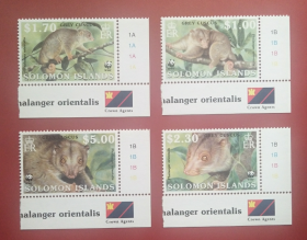 英属所罗门群岛 2002年 自然保护基金会 WWF 灰袋貂 4全新 带徽标边