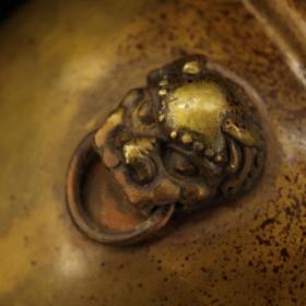 珍藏清代老纯铜纯手工打造点金虎头耳铜缸