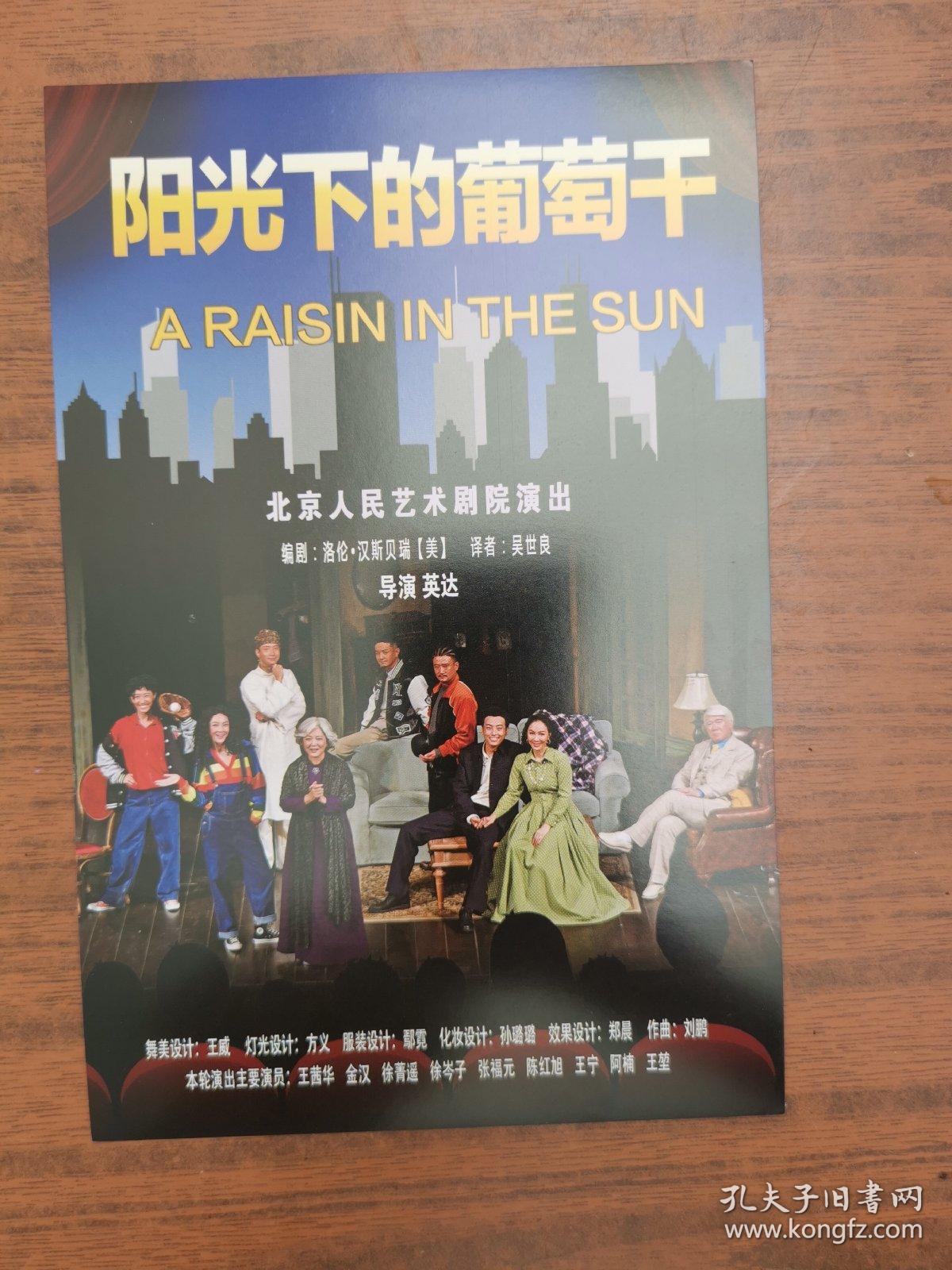 北京人艺话剧《阳光下的葡萄干》海报，翻译吴世良（英达母亲），导演英达，主演王茜华，张福元，徐岑子，徐菁遥，金汉，陈红旭，王宁，阿楠，王堃堃。