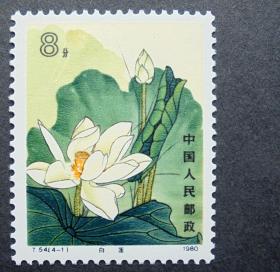 邮票  T54 荷花（4-1）白莲   原胶全品  1980年