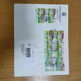 1994年圣马力诺足球世界杯邮票版张实寄封一枚，超大尺寸27.5*21厘米，相当A4纸尺寸，少见邮品，本店邮品满20元包邮