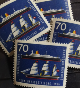 德国邮票ZA9，1965年交通运输博览会，帆船、轮船，一枚价