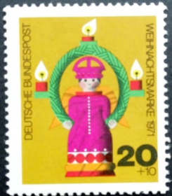 德国邮票ZA9，1971年圣诞节，天使 、蜡烛 。1全