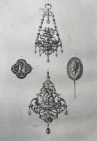 《16世纪的珠宝》—19世纪大幅博物馆藏品蚀刻铜版画 法国HALLINES品牌手工水印纸印制 纸张尺寸44.3*30.6厘米