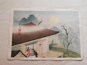 五彩版画 浮世绘  日本明治时期的风俗画  一张    品相如图
