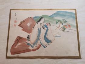 日本浮世绘  明治时期的风俗画   五彩色人物版画一张  品相如图