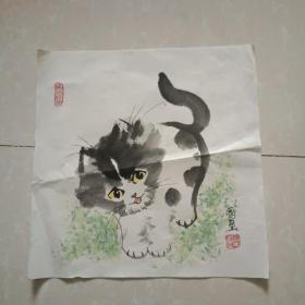 著名画家马国玺作品“画猫”四副 33x33   保真